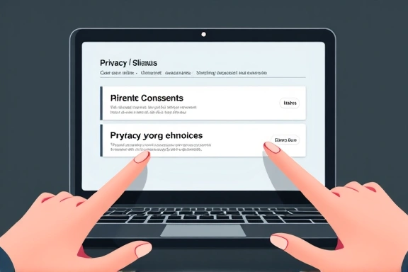 Illustration of a person managing digital privacy settings on a laptop