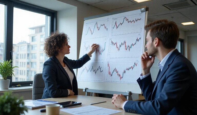 Financial advisor explaining stock market to client
