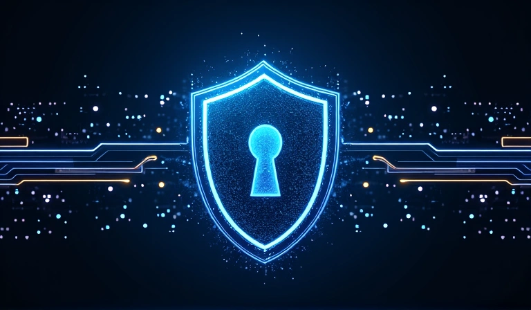 Cybersecurity shield protecting digital data
