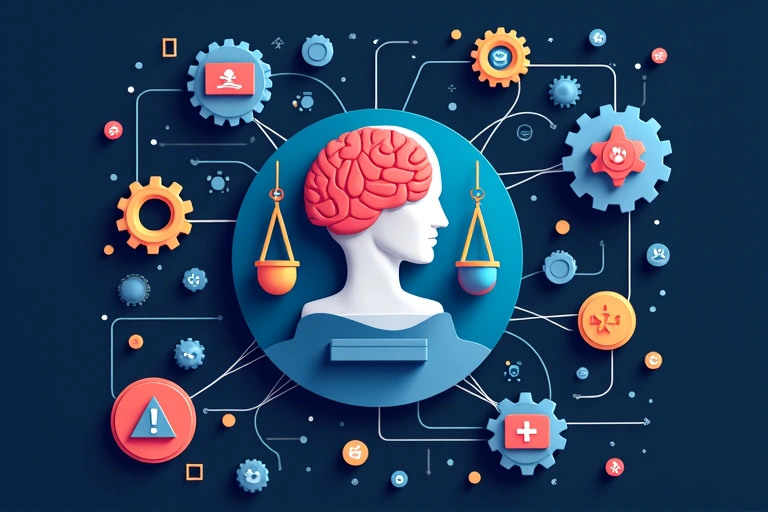 Abstract representation of intellectual property with gears and legal symbols